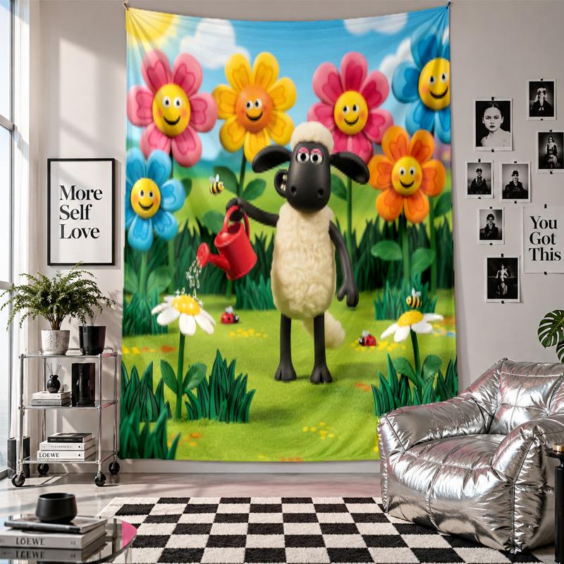Wall TapestryShaun the Sheep Art Hanging Cloth Decorative Background Cover for Room Decoration