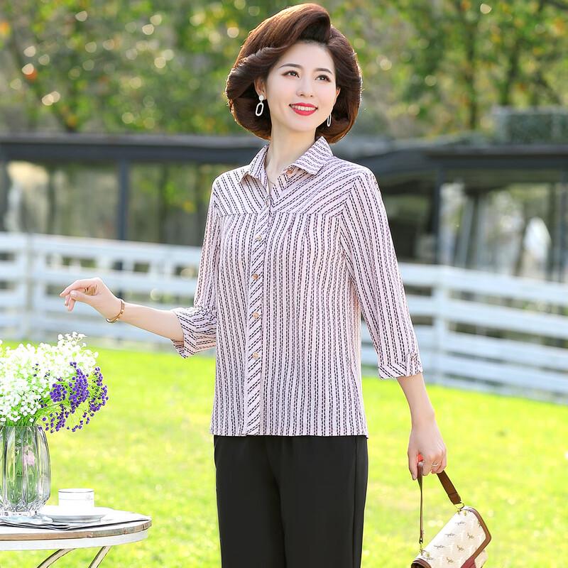 PaSiTe Women's Striped 3/4 Sleeve Button-Up Shirt
