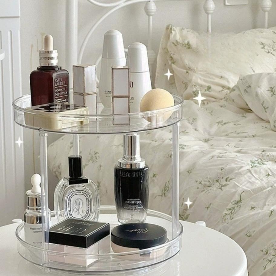 360° Rotating Organizer 2-Tier Transparent  Lazy Susan Non Slip for Kitchen Spice Cosmetic Bathroom Countertop Storage