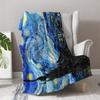Starry Night Van Gogh Art Print Fleece Blanket Famous Painting Design Soft Cozy Throw Home Decor For Living Room Or Bedroom