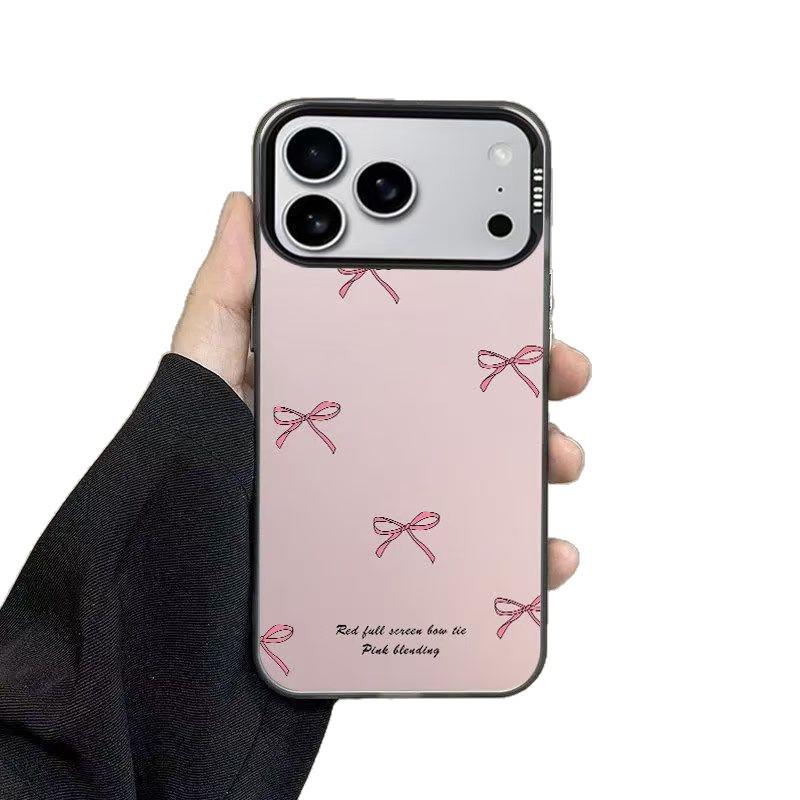 Silver Shell Cross-Border Powder Bow Phone Case for Apple 17/16/15 Pro, 14 Pro Max, 13/12/11/X