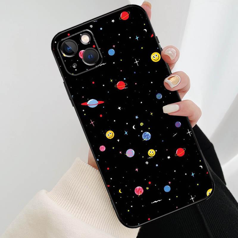 Black Moon Stars Space Astronaut Phone Case For iPhone 17 Pro Max 16 15 14 11 12 13 Pro Max Mini 15 16 Plus 16e 17 Air Cover