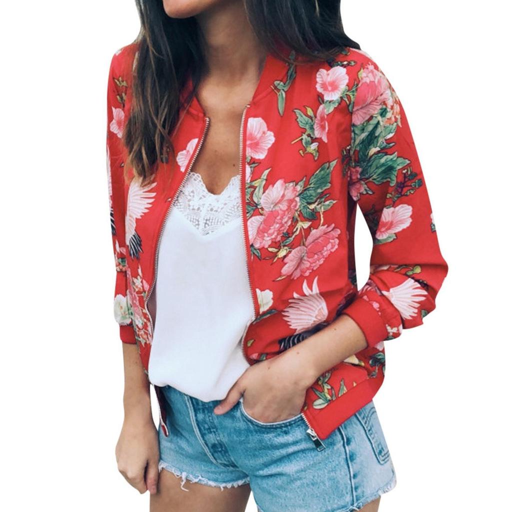 Giacca da Donna Retro Floreale con Cerniera Cappotto Casual Capospalla