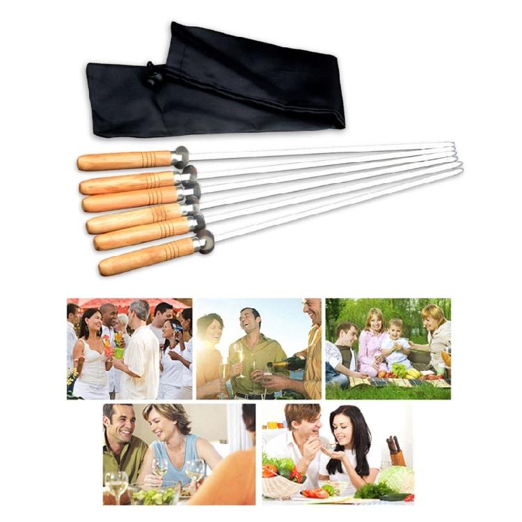 6Pieces/set Picnic Barbecue Grilling Meat Skewers Stainless Steel Barbecue Stick