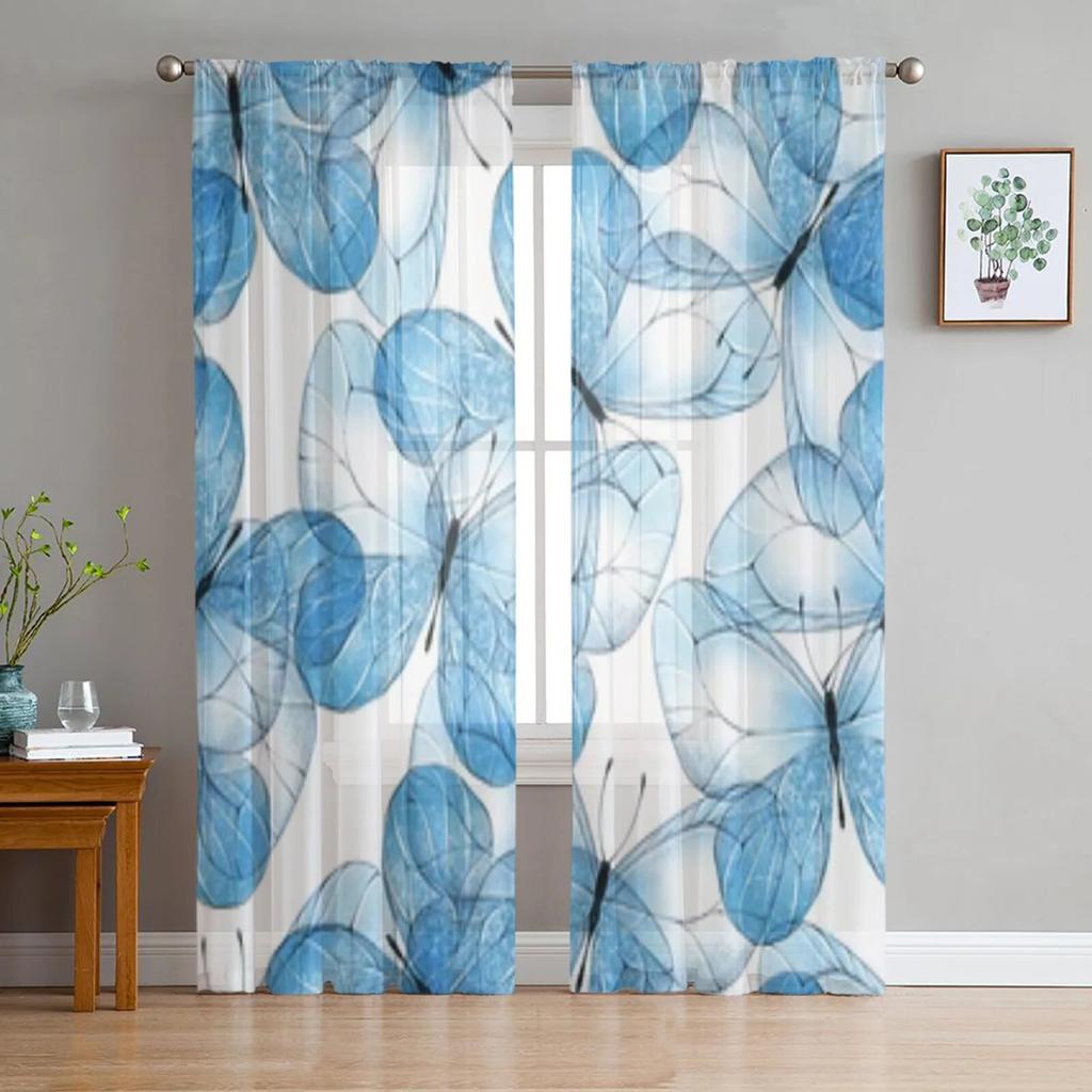 Beautiful Butterflies Sheer Curtains For Living Room Bedroom Kitchen Tulle Curtain Home Decorative Sheer Panels