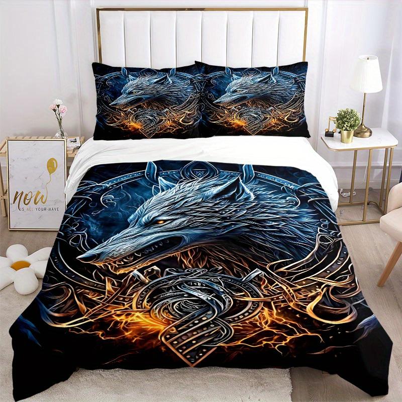 3pcs Wolf Armor Bedding Set Down Comforter Cover and Pillowcases, Suitable for Guest Room Home Decoration All Seasons(No Insert) S0819066