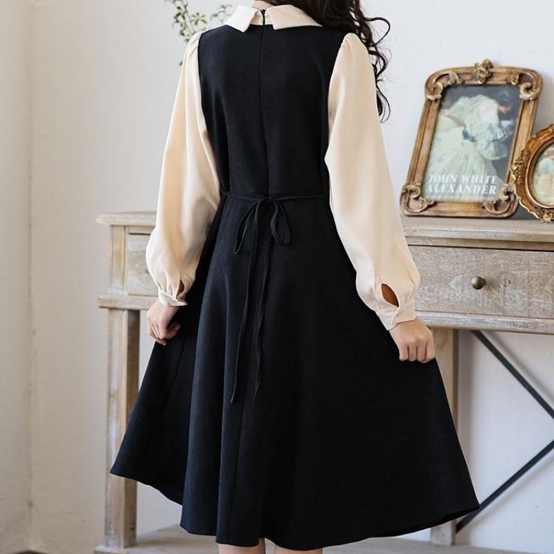 Girls' Fashionable Two-Piece Style Dress Spring/Fall Children's Vintage-Inspired Waist-Cinched Dress