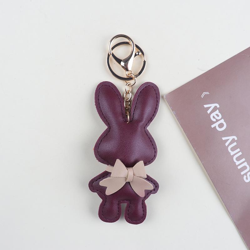 Trendy Cartoon Bowknot Bunny Keychain - Cute PU Pendant for Bags & Phones