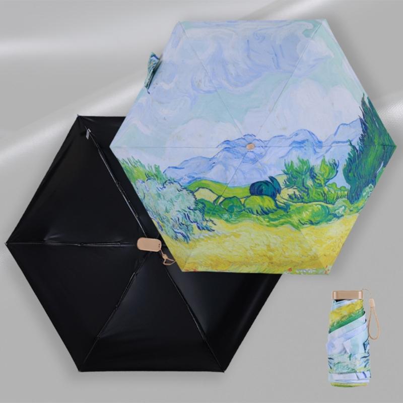 Oil Painting Umbrella Folding Rain Umbrella Travel Umbrella Small Umbrella Folding Umbrella Rain & Sun Umbrella