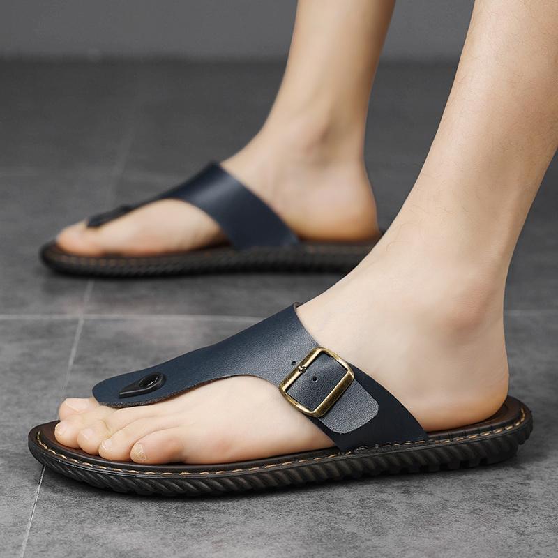 Übergröße Mode Weiches Leder Herren Flip-Flops Outdoor Wasserdichte Strandsandalen Sommer Herren Hausschuhe