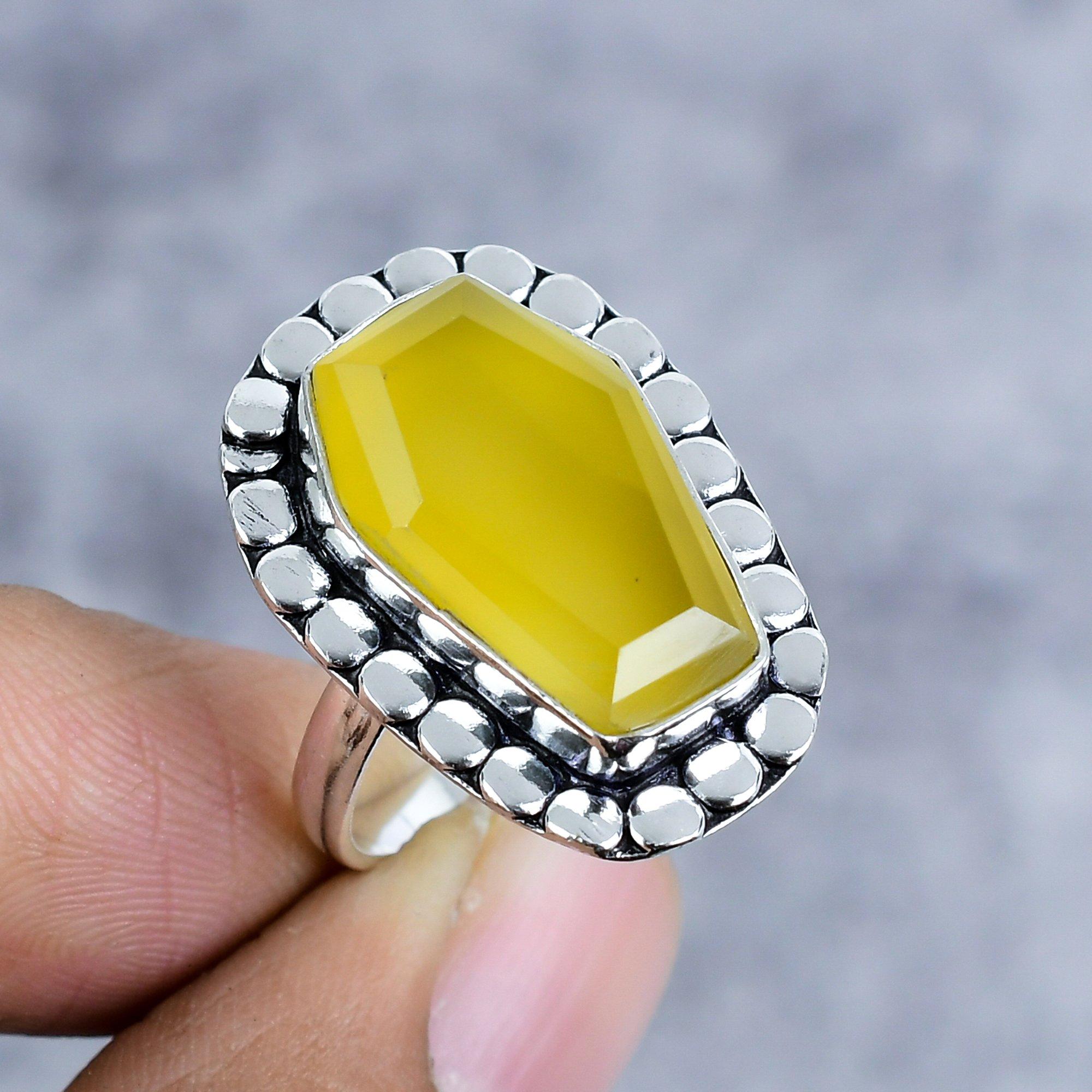 

Yellow Onyx Gemstone Handmade 925 Sterling Silver Jewelry Ring Size 9 M-2580