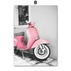 Wall Art Canvas Painting Pink Vintage Motorcycle Car Flower Black White Build Living Room Decor Posters And Prints Wall Pictures