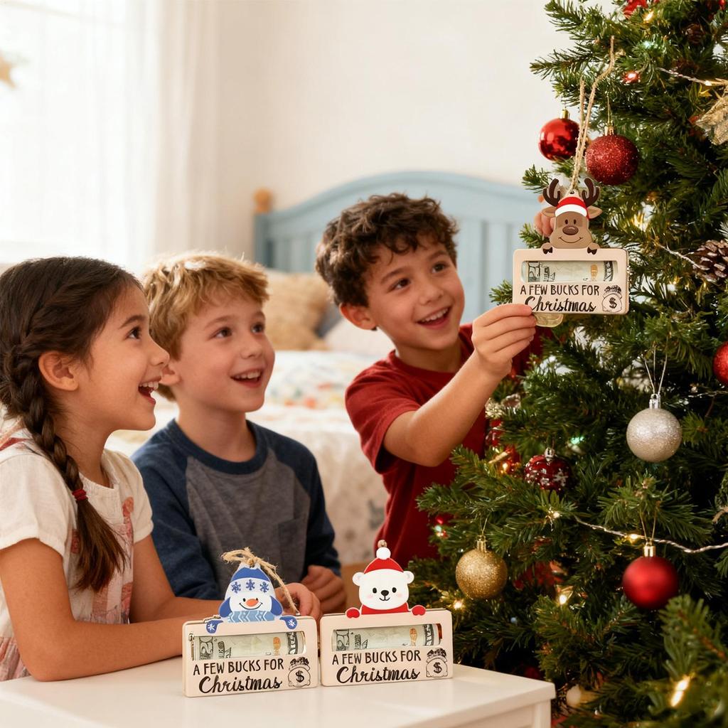 Christmas Tree Money Holder Wooden Festive Hangable Christmas Money Card Holder Pendant For Family Friends Kids Couples Daughter