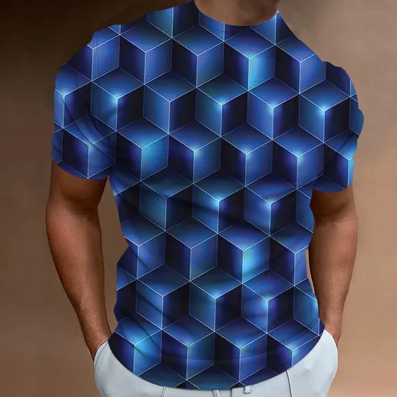Funny Men's T Shirt Tops 3d Abstract Geometry Print T-Shirt For Men Summer Trend Simple Loose Tee Casual Breathable Man Clothing