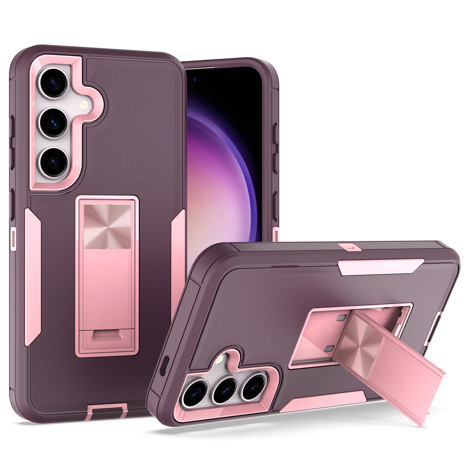 

For Samsung Galaxy S24+ Case Drop-Proof TPU+PC Kickstand Phone Shell Magenta/Rose Gold