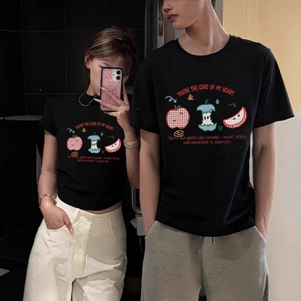 Summer new niche special cartoon sweet couple wear cotton short-sleeved T-shirt casual versatile men's and women's tops