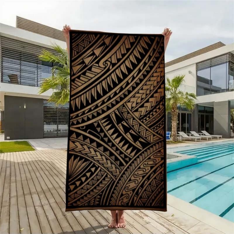 Polynesian Tribal Beach Towel Quick-Dry Thick Soft Suitable for Pool,Bath & Travel,Retro Island Culture Design with Polynesian W30*H60(CM)