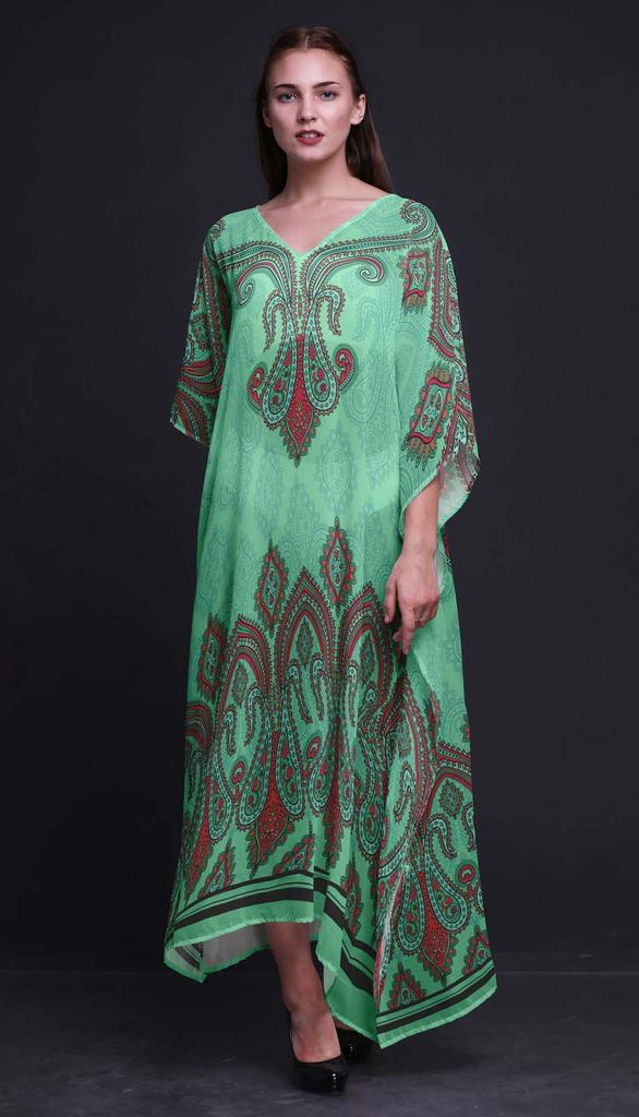 Phagun Floral & Paisley Long Caftan Maxi Dress Beach Swimwear Cover up Womens