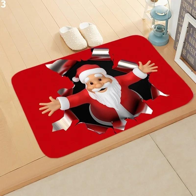 Christmas New Year Festive Santa Claus Elk Floor Mat Bedroom Bathroom Home Absorbent Non-slip Floor Mat