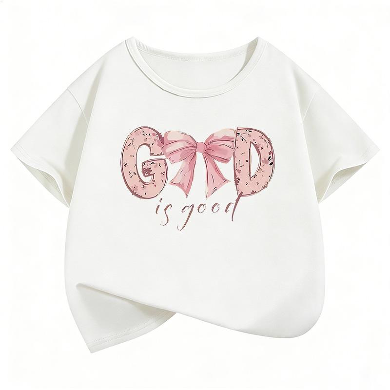 God Is Good with Bow Deisng Graphic Kids Tshirts Summer Short Sleeve Tees Boys Girls Clothes Kawaii Tops Y2K Children T-shirt