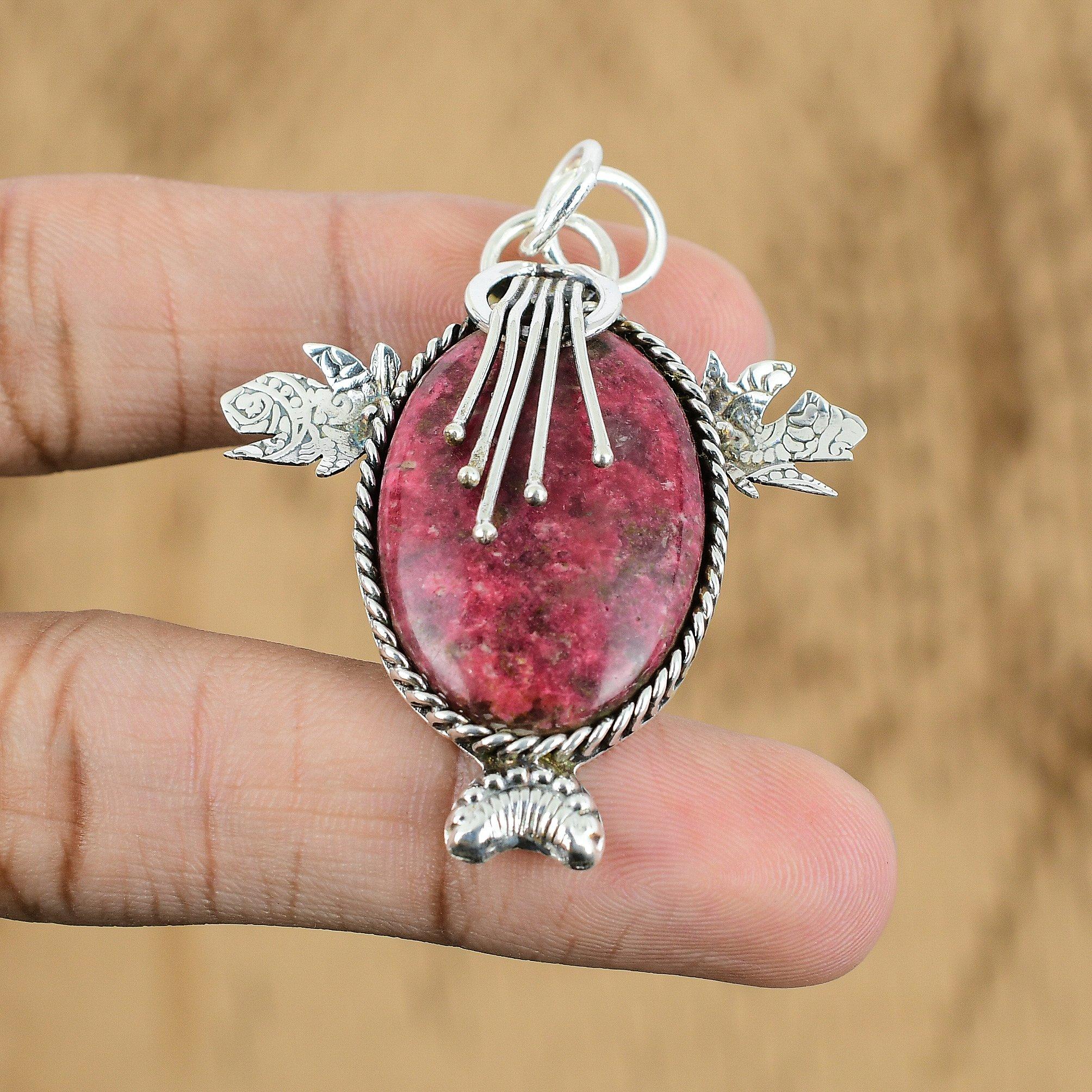 

Mothers day Sale 925 Silver Thulite Stone Artisan Handmade Anniversary Pendant
