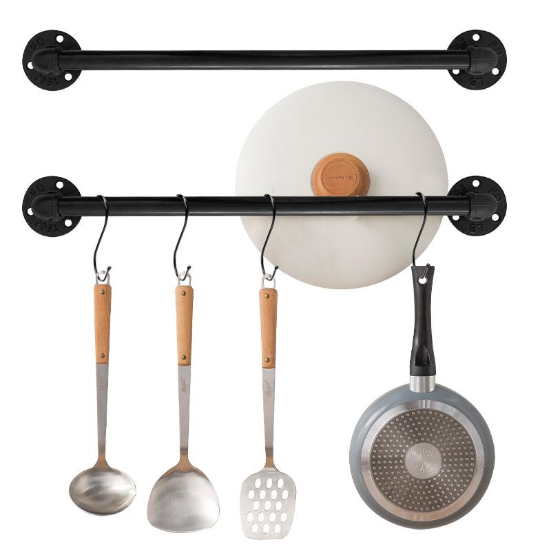Wall Mounted Metal Coffee Cup Holder 6 Hooks Rustic Black For Kitchen Restaurant Coffee Bar