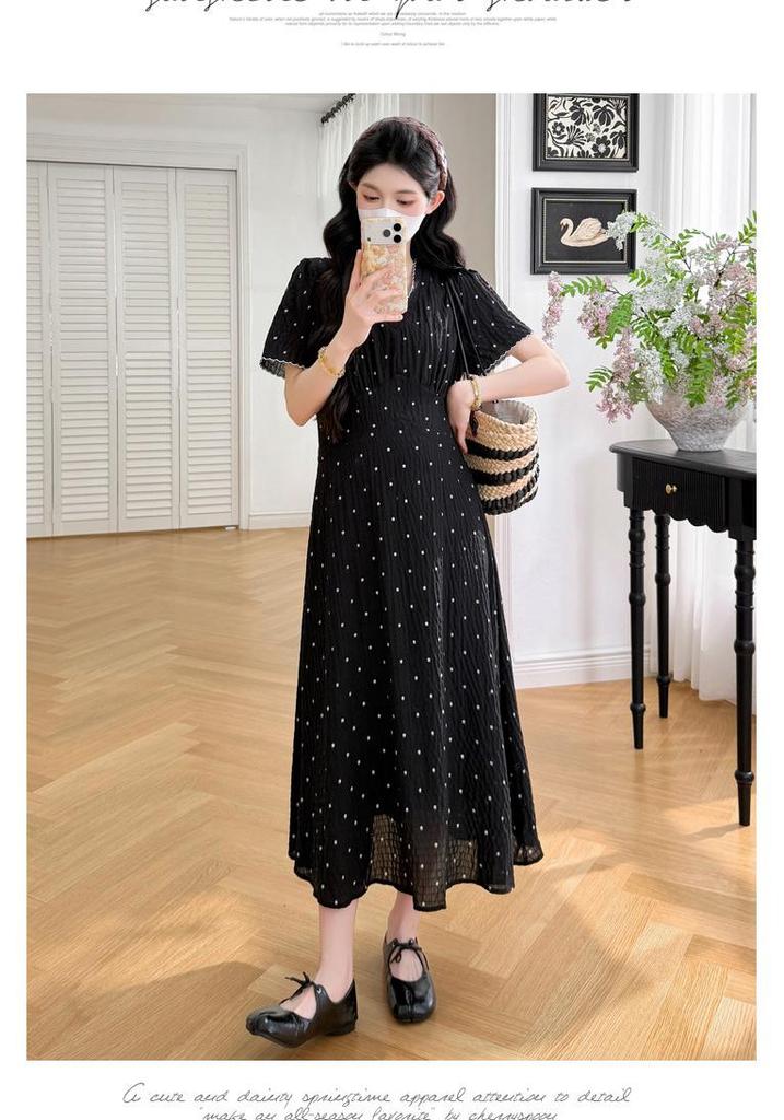 2026 Summer French V-Neck Short Sleeve Floral Maternity Dress