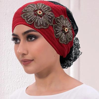 Atmungsaktive Turbanmützen aus bestickter Spitze für Damen