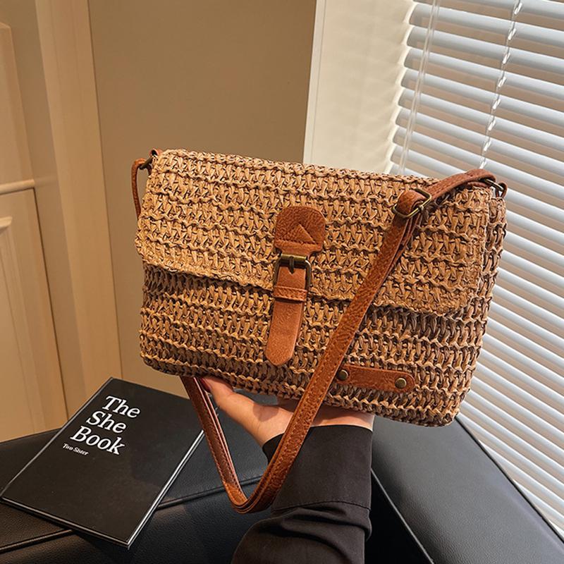 

Yogodlns New Fashionable Straw Women s Bag, Trendy Vacation Casual Shoulder Crossbody Bag, Versatile Stylish Straw Flap Bag 25x5x18cm хакі