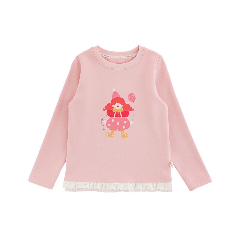 Girls' Cartoon Print Long-Sleeve Lace Crewneck T-Shirt