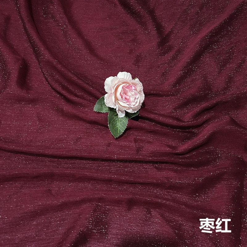 Shiny Silver Wire Crinkle Chiffon Fabric Plain By The Meter for Clothes Hanfu Dress Shirt Diy Sewing Cloth Soft Breathable Black