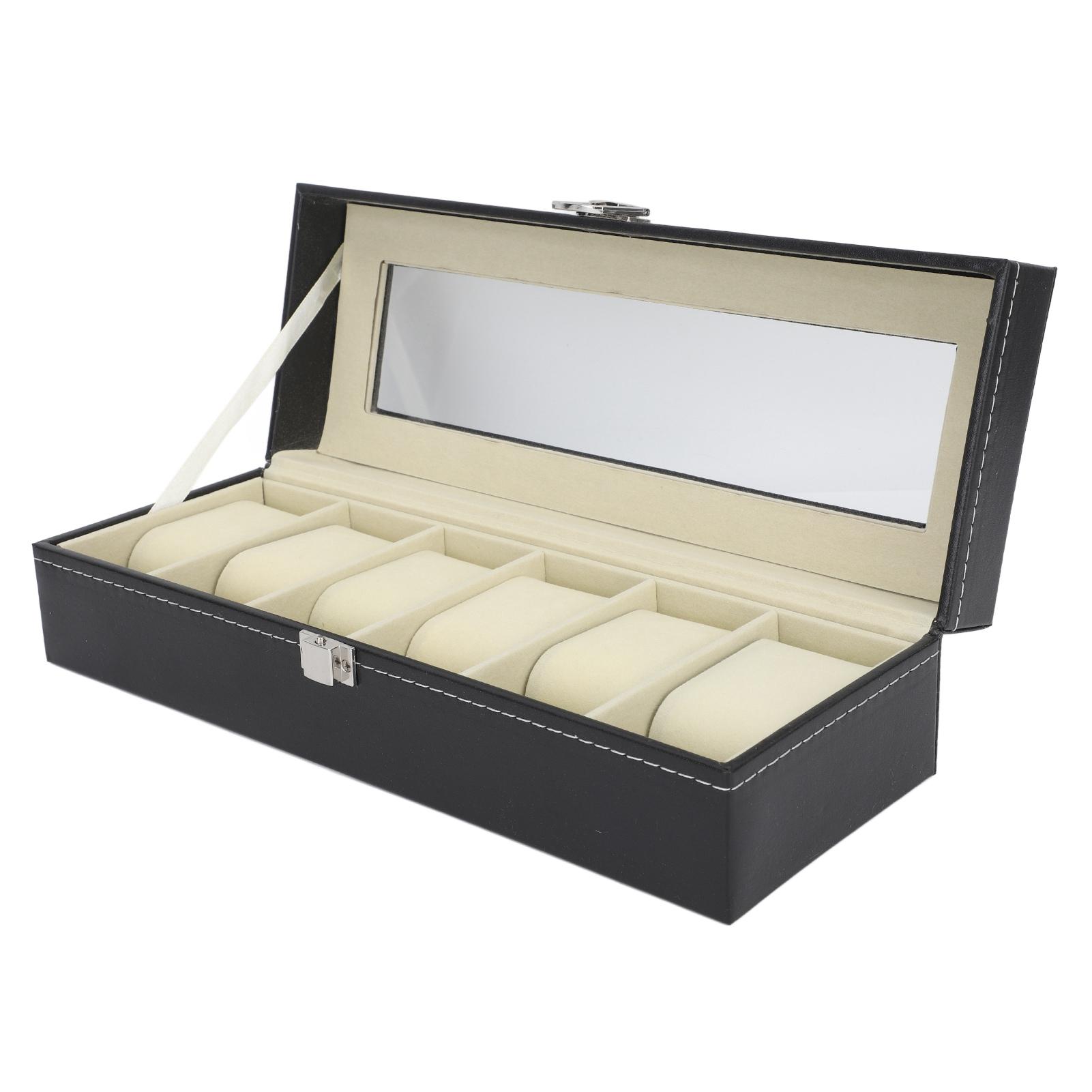 

Коробка для часов из ПУ кожи на 6 слотов, футляр для часов, шкатулка для хранения ювелирных изделий с прозрачной крышкой для дома