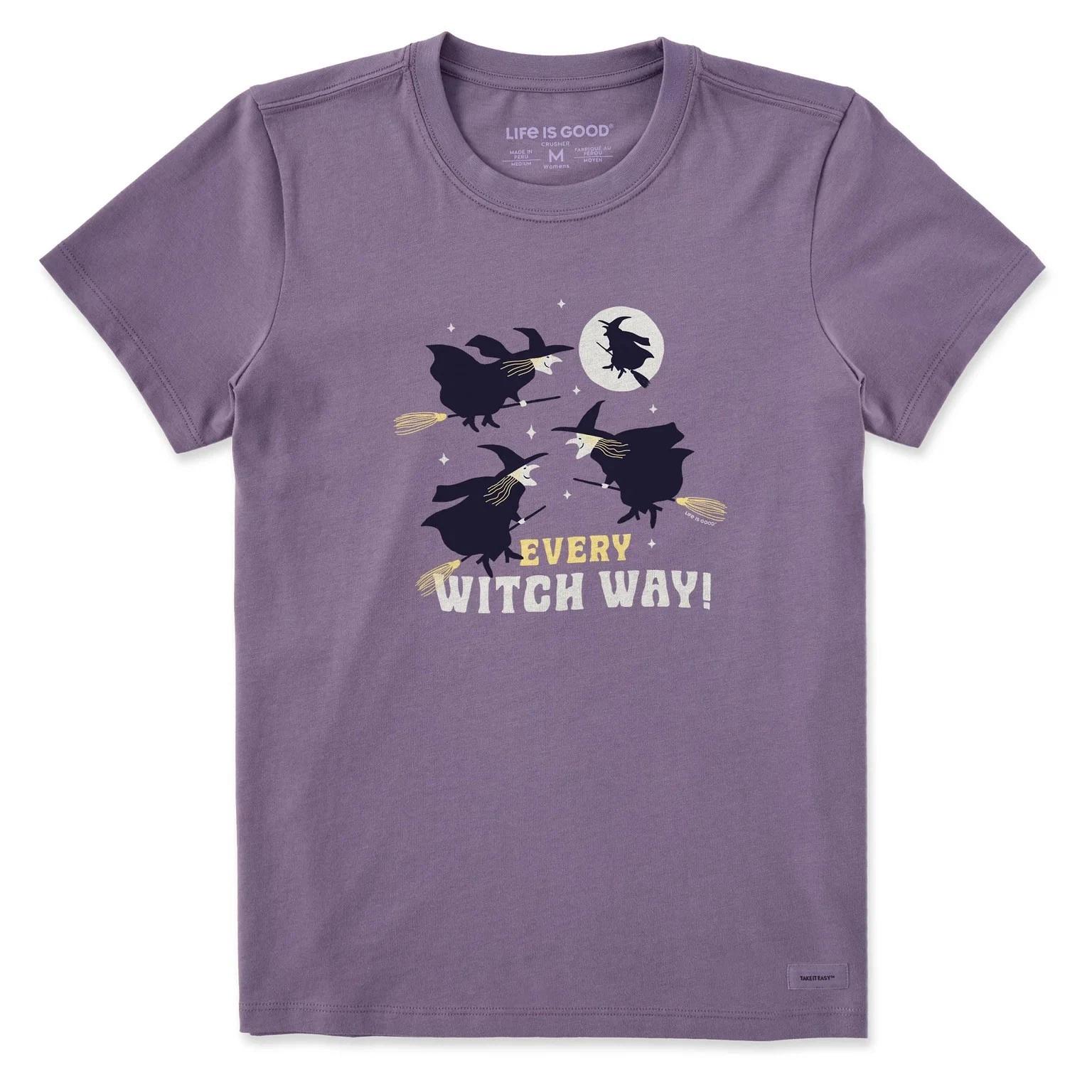 

Life is Good. Women s Every Witch Way Short Sleeve Crusher Tee, Dusk Purple M