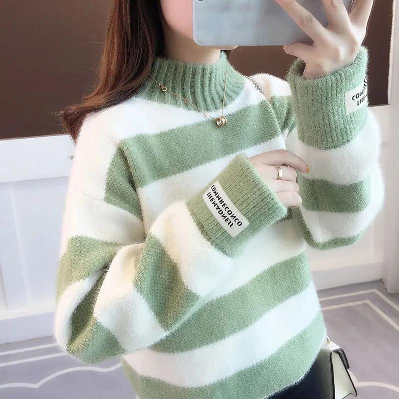 WTEMPO Mink Fleece Half Turtleneck Gensere Dame Høst Vinter Tykke Løse Gensere Stor Størrelse Tilfeldig Bunn Strikkede Overdeler Gensere
