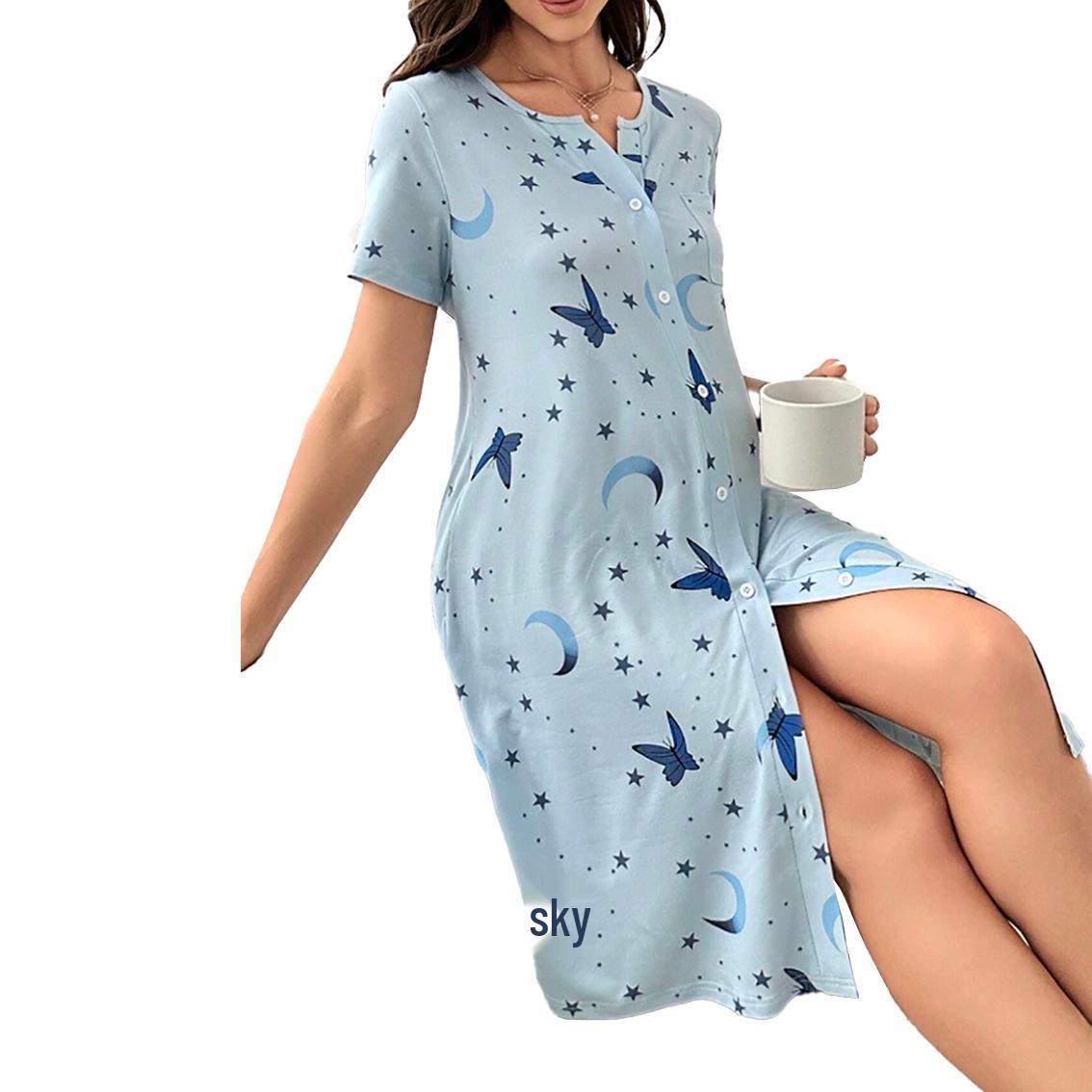 2026 European & American Spring/Summer Women s Short-Sleeve Cartoon Print Casual Nightgown Dress M