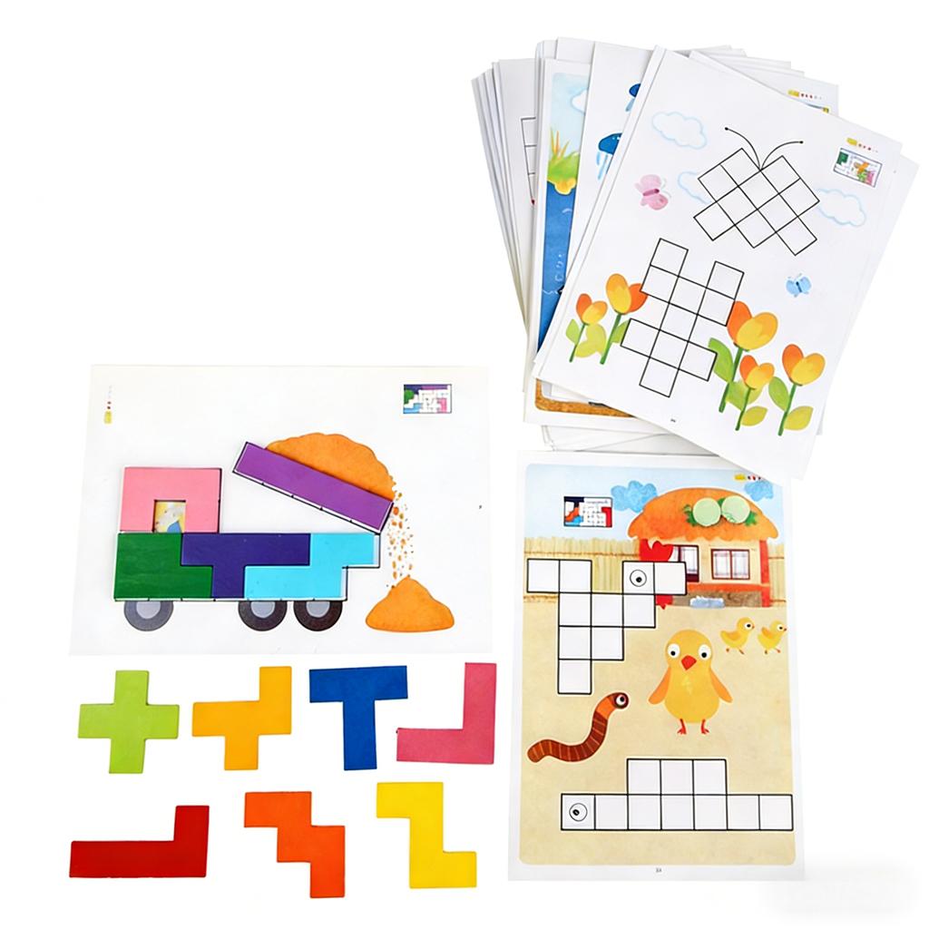 Wooden Shape Matching Puzzle Table Game Tangram Math Toys Building Blocks Board Geometric Shape Sorting Toy Colorful Puzzle Toy