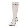 ANNYMOLI Women Knee High Boots Pointed Toe Thin High Heels Buckle Zipper Rivets Long Boots Ladies Fashion Shoes Autumn Winter 46