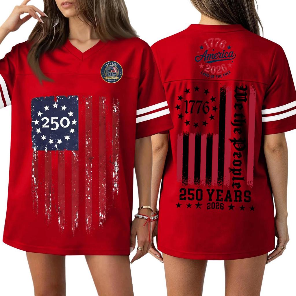 Women's Casual Fashion V-Neck Sports Independence Day Print Short Sleeve Sports T-Shirt Top