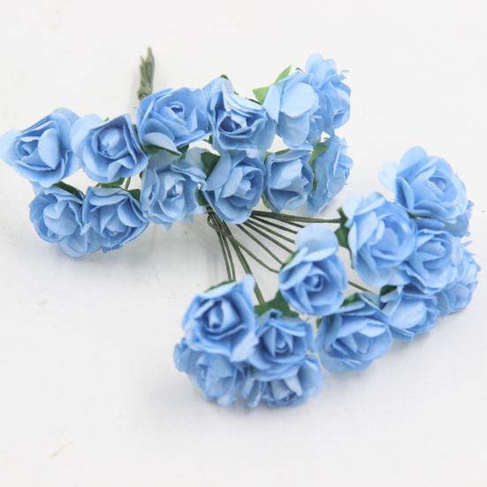 12 Pcs Mini Artificial Rose Flower Bouquet 12 Heads Paper Rose Flowers with Stems for Scrapbooking Wedding DIY Crafts