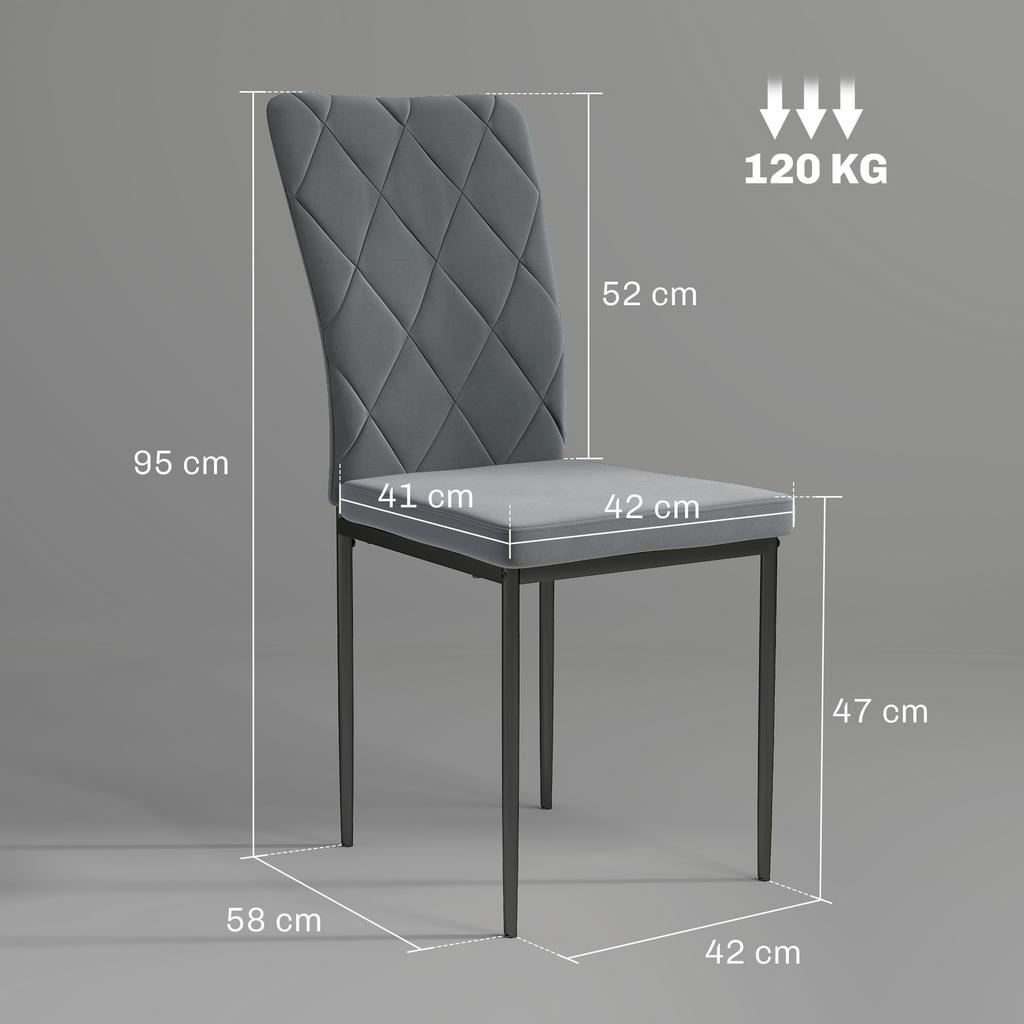 Set of 4 Dining Chairs in Velvet Look, Modern Upholstered Chairs with Metal Legs, for Dining Room, Bedroom, Kitchen, Grey