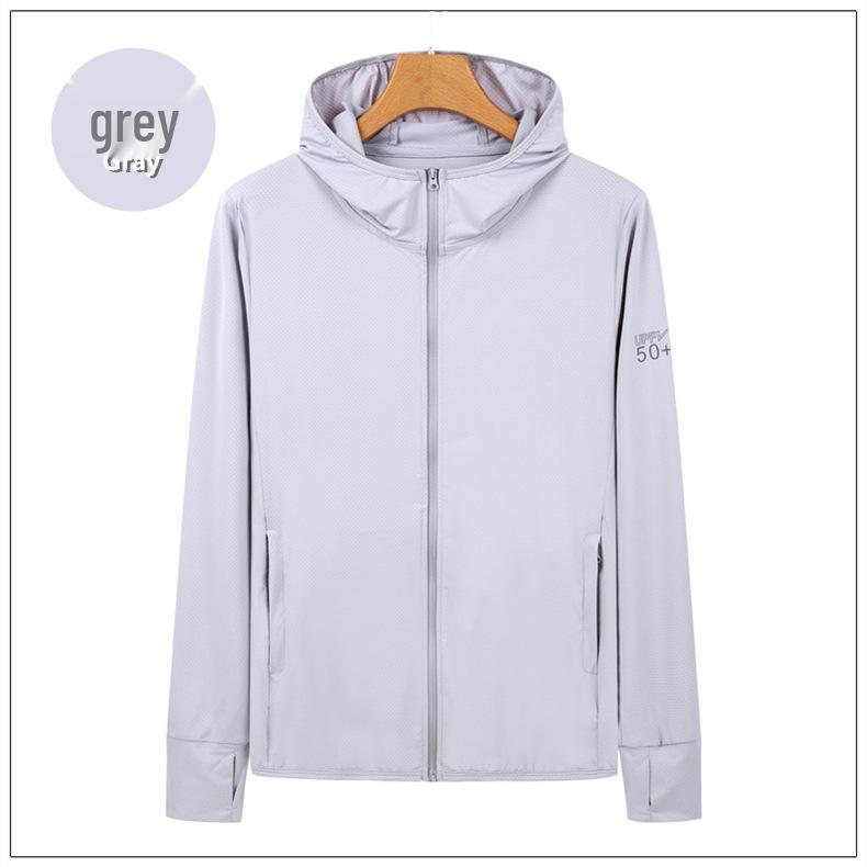

Unisex Summer Sun Protection Ice Silk Hooded Jacket – Breathable, Anti-UV, Thin Knit Long Sleeve XL серый