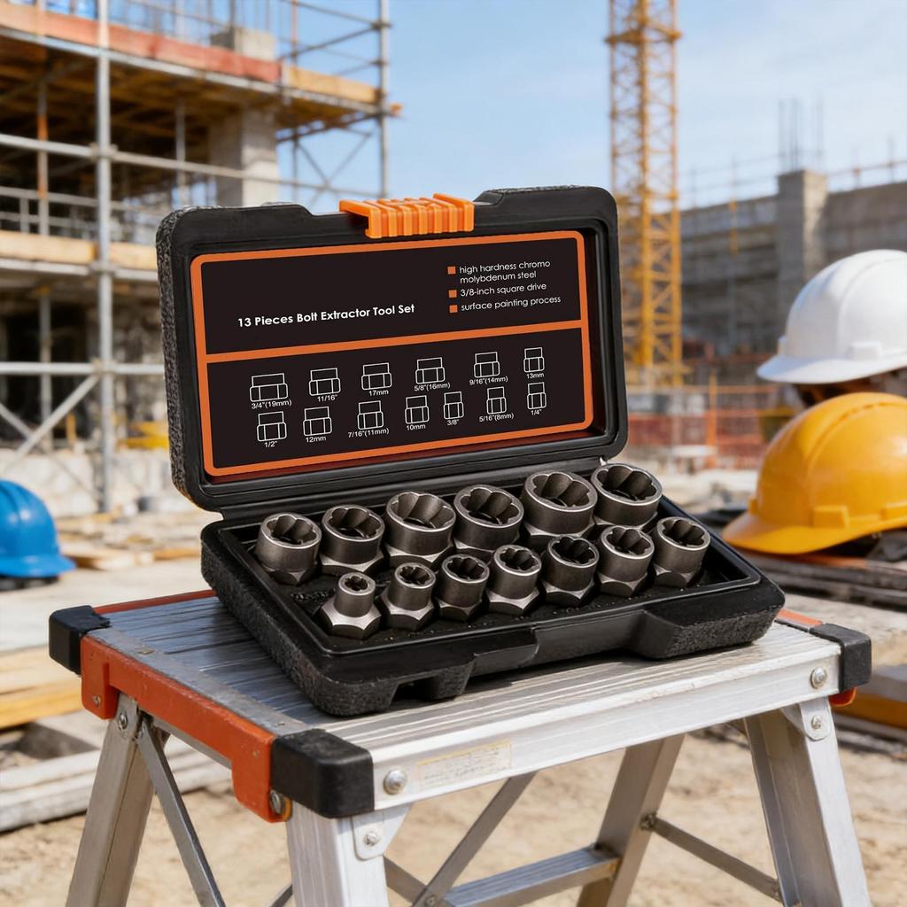 Broken Bolt Extractor Metal Socket With 3/8 Inch Adapter Drive Bolt Nut Remover Set For Damaged Round Rusted Broken Woodworking