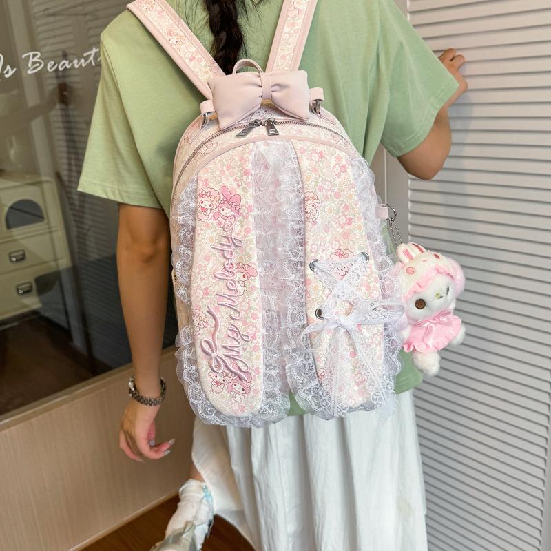 Schoolbag Bow Sweet Fashion Backpack Rabbit Ears Lace Design Commuter Backpack Cute Girly Heart ins School Bag
