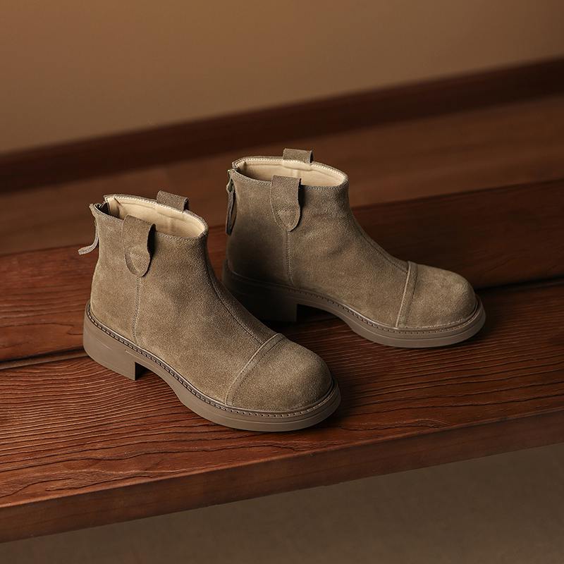 Krazing Pot Krowi Zamsz Nubuk Zima Okrągły Nosek Nowoczesne Kozaki Średni Obcas Zamek Błyskawiczny Styl Punk Damskie Botki