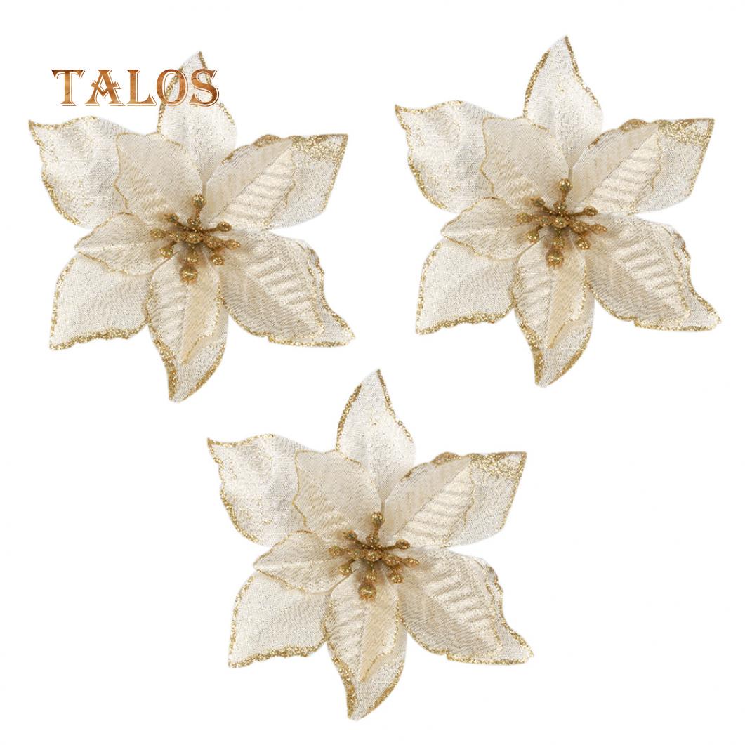 

3шт блестящие пуансеттия елочные украшения искусственный декор праздничные атрибуты