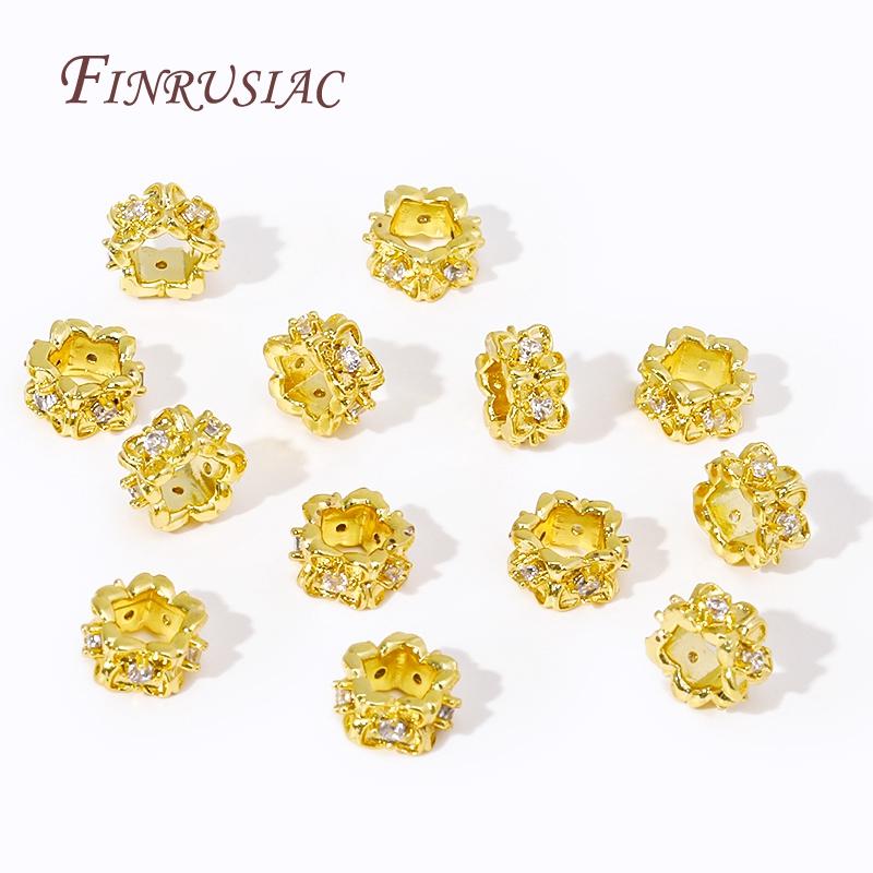 18K Real Gold Plated Beads with Large Hole,Brass Zircon Bead Separators Accessories For Bracelets,DIY Jewelry Making Supplies