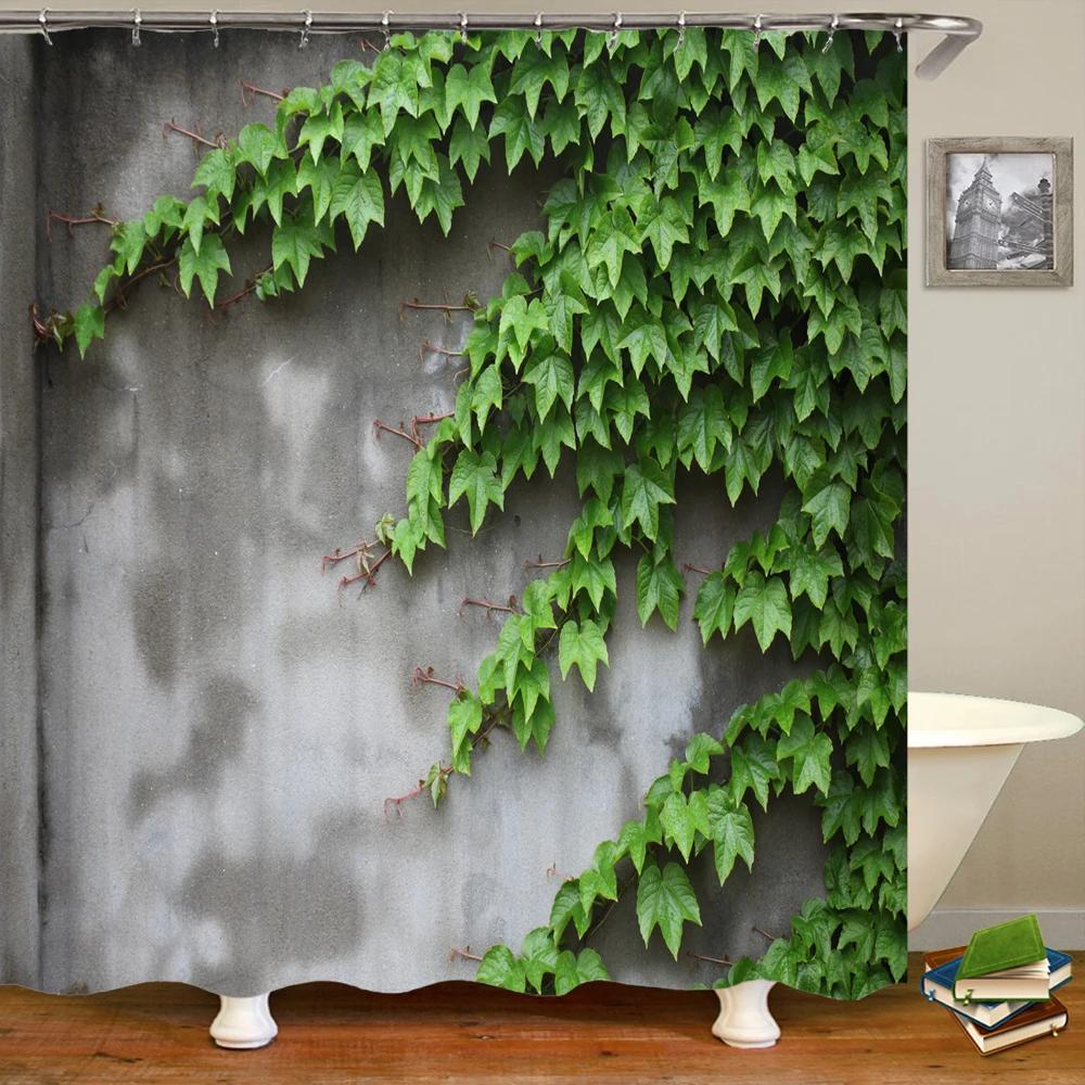 Variety of Various Green Plant Grass Lawn Leaf 3D Printing Shower Curtain Polyester Waterproof Home Decoration Curtain with Hook