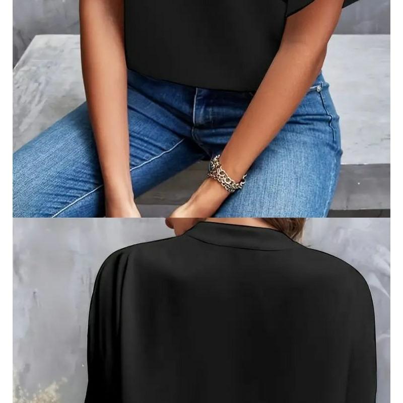 Women's 2026 Summer Casual Solid Color V-Neck Loose Shirt Tops for Women