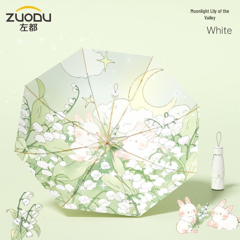 ZUODU ZD157 Cartoon Illustration Five-Fold Sun Umbrella
