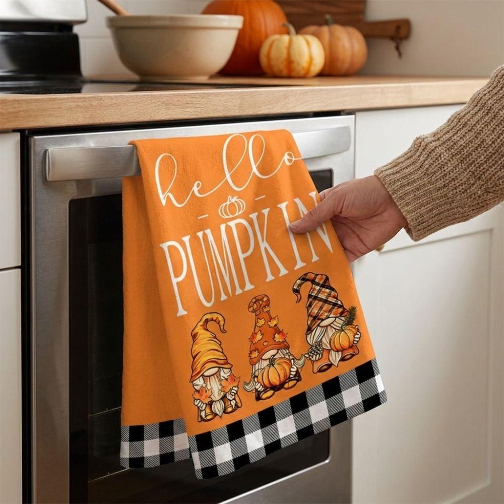 2Pcs Maple Leaf Fall Gnome Dish Towels Microfiber Thanksgiving Dish Cloths Kitchen